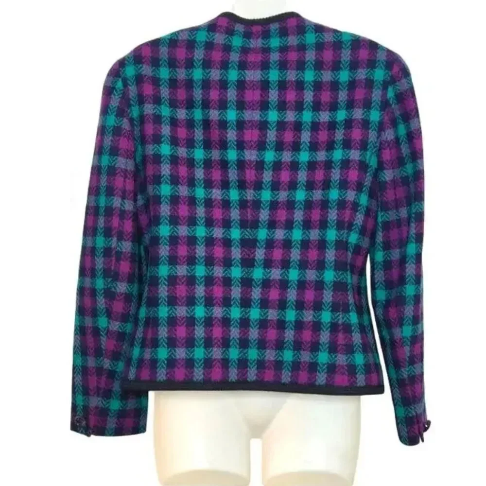 Vintage 90s Pendleton 100% Pure Wool Collarless Plaid Blazer Size 6